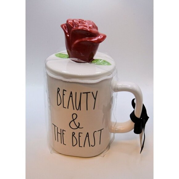 Disney Rae Dunn Beauty and the Beast Mug +  Rose Topper Collectible Love - NWT - Picture 1 of 1